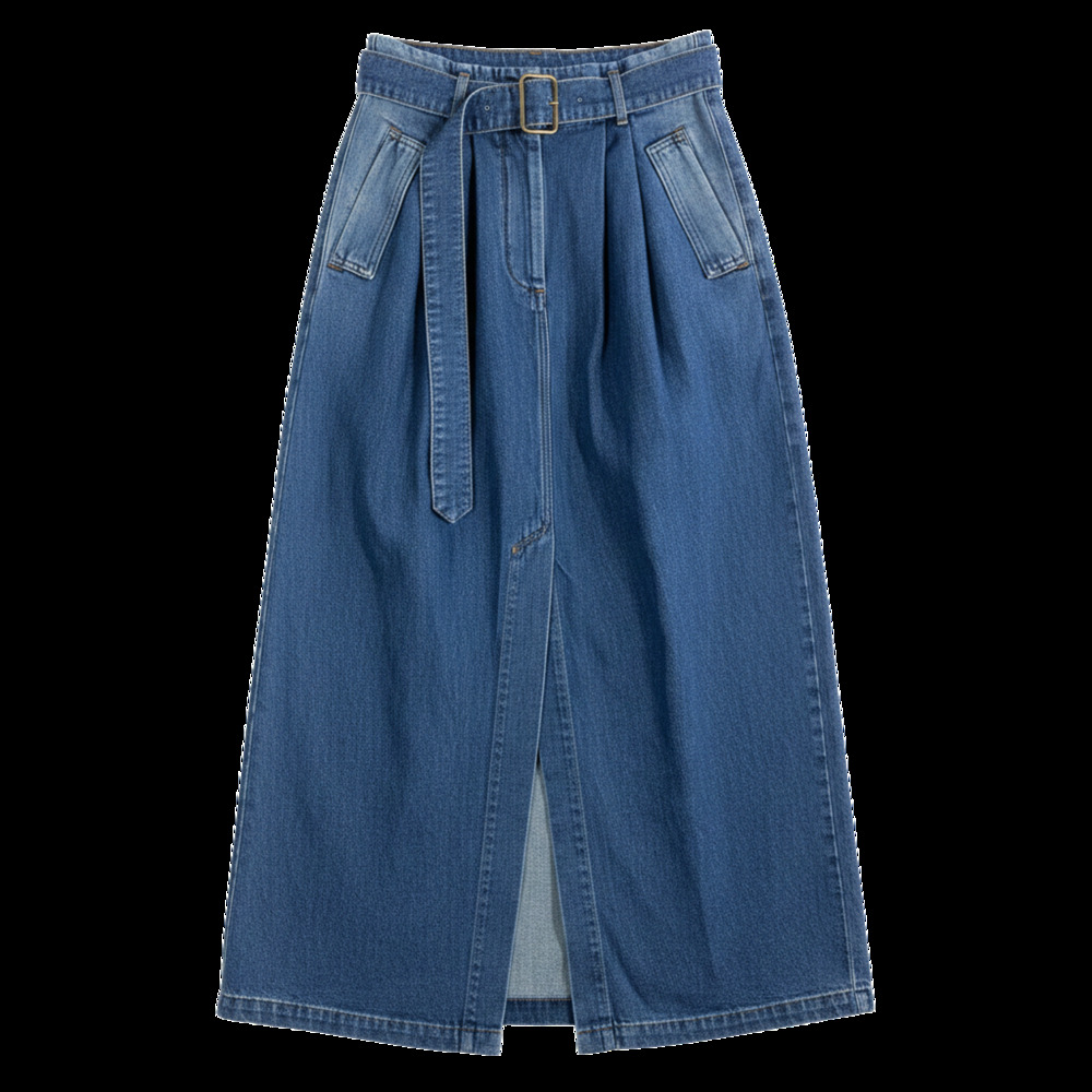 Dries Van Noten Belted Blue Denim Maxi Skirt Size 38/US 6